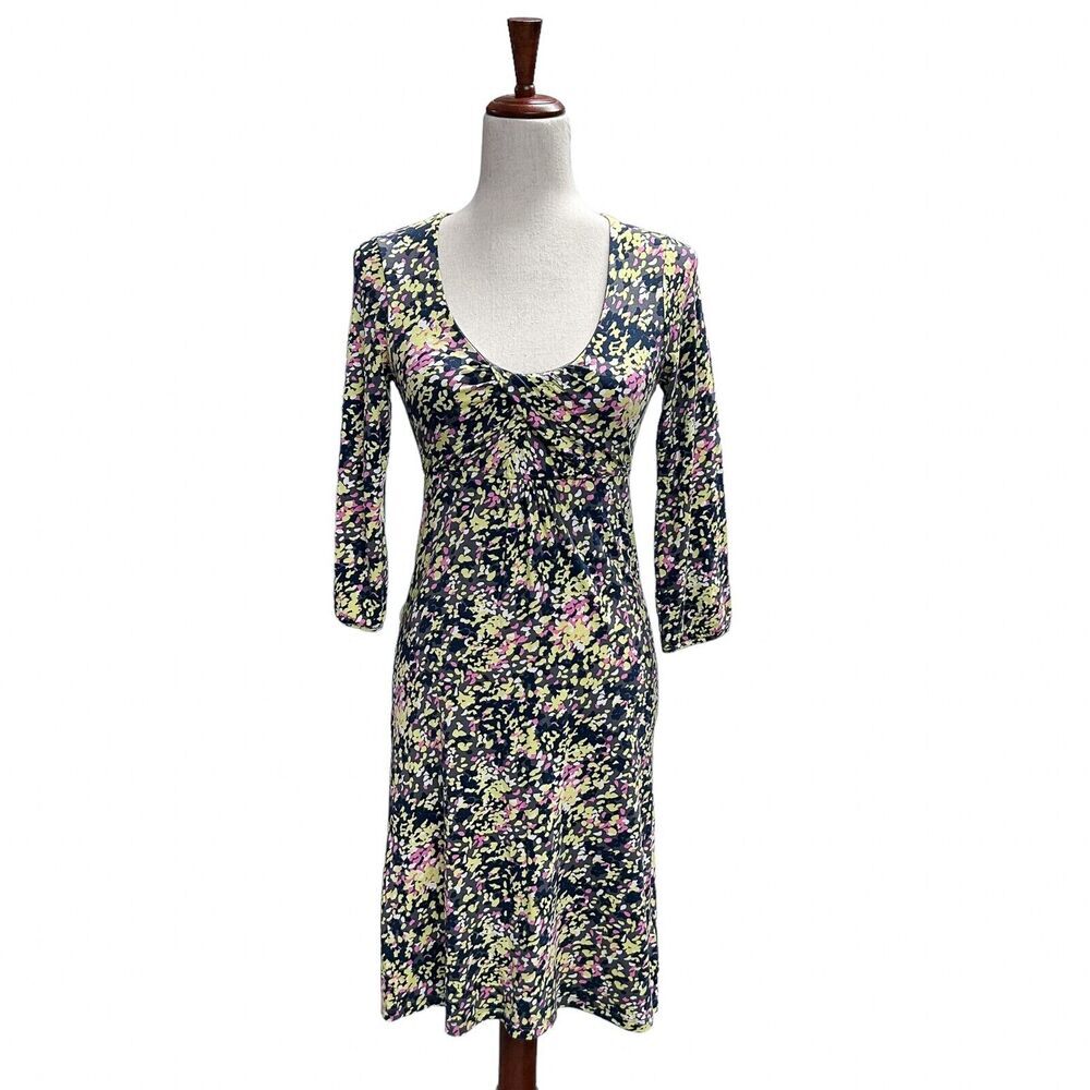 Boden Women's Floral Print‎ Jersey Dress Size 2R Longsleeve Knit Midi Scoopneck